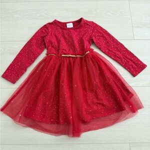 Hanna Andersson Girl's 3T Red Gold Long Sleeve Dress